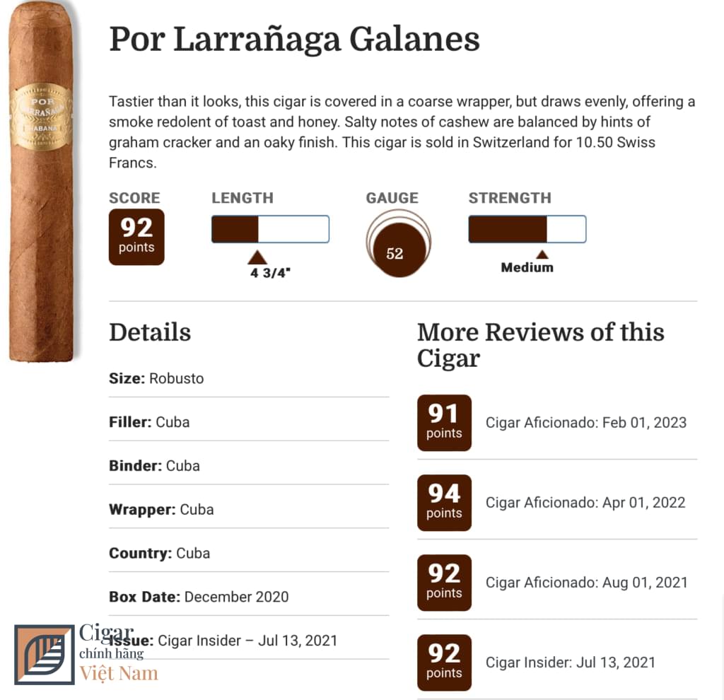 Đánh Giá Xì Gà Por Larranaga Galanes